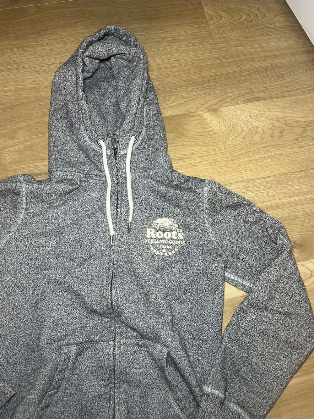 Roots Grey Heather Full-Zip Hoodie with Logo - Picture 2 of 4